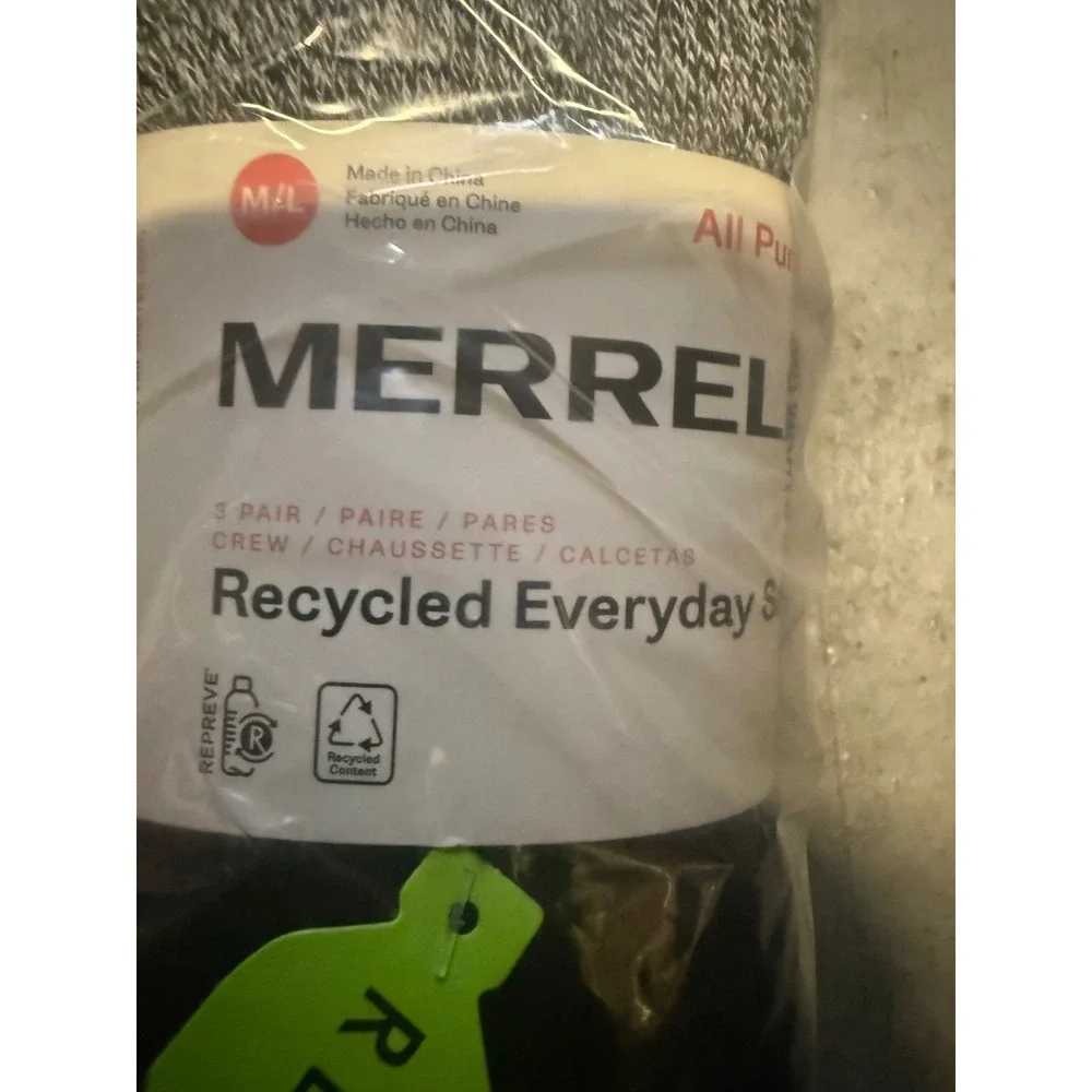 Merrell Men Recycled Everyday Crew Socks 6 Pair Blue Gray White M/L